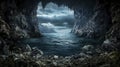 The abyss absorbing whispers of disarray coastal cave digital art dark environment dramatic viewpoint Royalty Free Stock Photo