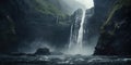 Abyss with a cascading waterfall, captured with stunning realism, the water plummeting into the depths