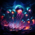 The Abyssal Symphony: Deep-sea creatures playing harmonious tunes in the dark depths