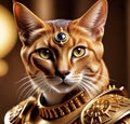 Abyssinian cat, ancient Egyptian warrior in Egyptian armor