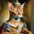 The Abyssinian cat is a king in a crown and a mantle Royalty Free Stock Photo