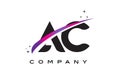 AC A C Black Letter Logo Design with Purple Magenta Swoosh