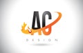 AC A C Letter Logo with Fire Flames Design and Orange Swoosh.