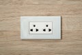 AC power plugs and sockets in wooden wall Royalty Free Stock Photo