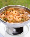 Acacia Leave Omelet and Shrimps in Spicy Tamarind Flavored Soup.