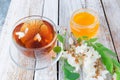 Acacia tea close up on wooden tables Royalty Free Stock Photo