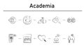 Academia simple concept icons set. Contains such icons as supernatural, dark matter, transmogrification, precognition, parallel