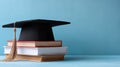Academic Achievement Symbolized by Graduation Cap on Stack of Books in Royalty Free Stock Photo