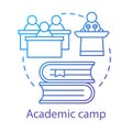 Academic camp concept icon. Knowledge, educational club, community idea thin line illustration. Sharing learning