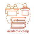 Academic camp concept icon. Knowledge, educational club, community thin line illustration. Sharing learning experience Royalty Free Stock Photo