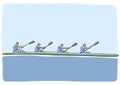 Academic canoe rowing. Vector flat illustration.