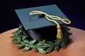 Academic Cap Adorned With Laurel Wreath, Signifying Success. Generative AI Royalty Free Stock Photo