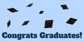 Academic cups thrown at the sky inscription Congrats Graduates Vector flat illustration