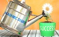 Academic degree helps achieve success - pictured as word Academic degree on a watering can to show that it makes success to grow