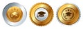 Academic education graduation cap hat medal gold round competition winner round badge emblem