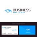 Academic, Education, Graduation hat Blue Business logo and Business Card Template. Front and Back Design