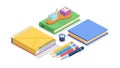 Academic Education Isometric Learning Materials, vector design Generative AI Royalty Free Stock Photo
