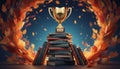 Academic excellence trophy standing on stack of books Royalty Free Stock Photo