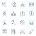 Academic institution linear icons set. Learning, Teaching, Knowledge, Research, Faculty, Students, Education line vector