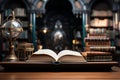 Academic sanctuary A library with open textbooks and bookshelves