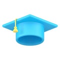 Academic student high school uniform blue graduation cap 3d icon realistic vector illustration