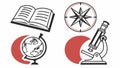 Academic Tools: Book, Globe, Compass, Microscope for Learning, vector design Generative AI Royalty Free Stock Photo