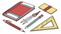 Academic tools, stack of books, compass, ruler, pen, protractor, vector design Generative AI Royalty Free Stock Photo