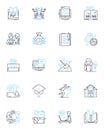 Academics linear icons set. Learning, Education, Scholarship, Studying, Research, Practicality, Curriculum line vector