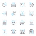 Academics linear icons set. Learning, Education, Scholarship, Studying, Research, Practicality, Curriculum line vector