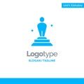 Academy, Award, Oscar, Statue, Trophy Blue Solid Logo Template. Place for Tagline