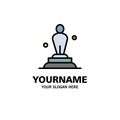 Academy, Award, Oscar, Statue, Trophy Business Logo Template. Flat Color