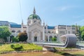 The Academy of Fine Arts Akademija likovnih umjetnosti and Festina lente bridge over Miljacka river Royalty Free Stock Photo