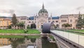 Academy of Fine Arts and Festina Lente bridge in Sarajevo timelapse hyperlapse, Bosnia and Herzegovina Royalty Free Stock Photo