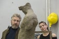 Famous sculptor Dado Stosic with student at Art Academy in Zagreb, Croatia