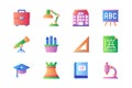 Academy icons set in color flat design. Vector pictograms
