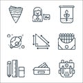 academy line icons. linear set. quality vector line set such as bagpack, pencil case, stationery, crayon, trigonometry, cosmology