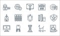 academy line icons. linear set. quality vector line set such as book, history, computer, calculus, chair, liquid glue, stationery