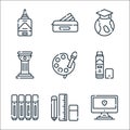 Academy line icons. linear set. quality vector line set such as computer, stationery, marker, glue stick, art, history, education