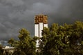 Academy of Science building in Moscow. Dramatic stormy sky background