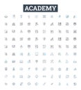 Academy vector line icons set. Academy, Education, Learning, School, Institute, College, University illustration outline Royalty Free Stock Photo