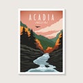 Acadia National Park poster vector illustration design, beautiful River valley scenery poster