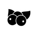 Acai berries, silhouette icon. Outline logo of healthy super food. Black simple illustration of three blueberries with two leaves