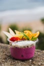 Acai bowl takeaway with fresh fruit and mint leaves Royalty Free Stock Photo