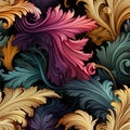 Acanthus leaves seamless foliage pattern, medieval vintage style, painted baroque botanical leaves