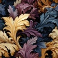 Acanthus leaves seamless foliage pattern, medieval vintage style, painted baroque botanical leaves