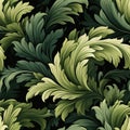 Acanthus leaves seamless foliage pattern, medieval vintage style, painted baroque botanical leaves