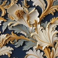 Acanthus leaves seamless foliage pattern, medieval vintage style, painted baroque botanical leaves