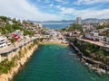 Drone Photo of La Angosta Beach in Acapulco, Tranquil Seaside Area and clouds Royalty Free Stock Photo