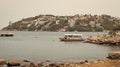 Acapulco, Mexico - May 12, 2019: summer seaside landscape with port or harbour and boat