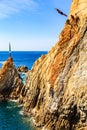 ACAPULCO, MEXICO - NOVEMBER 23, 2016: Cliff diver in the free fly Royalty Free Stock Photo